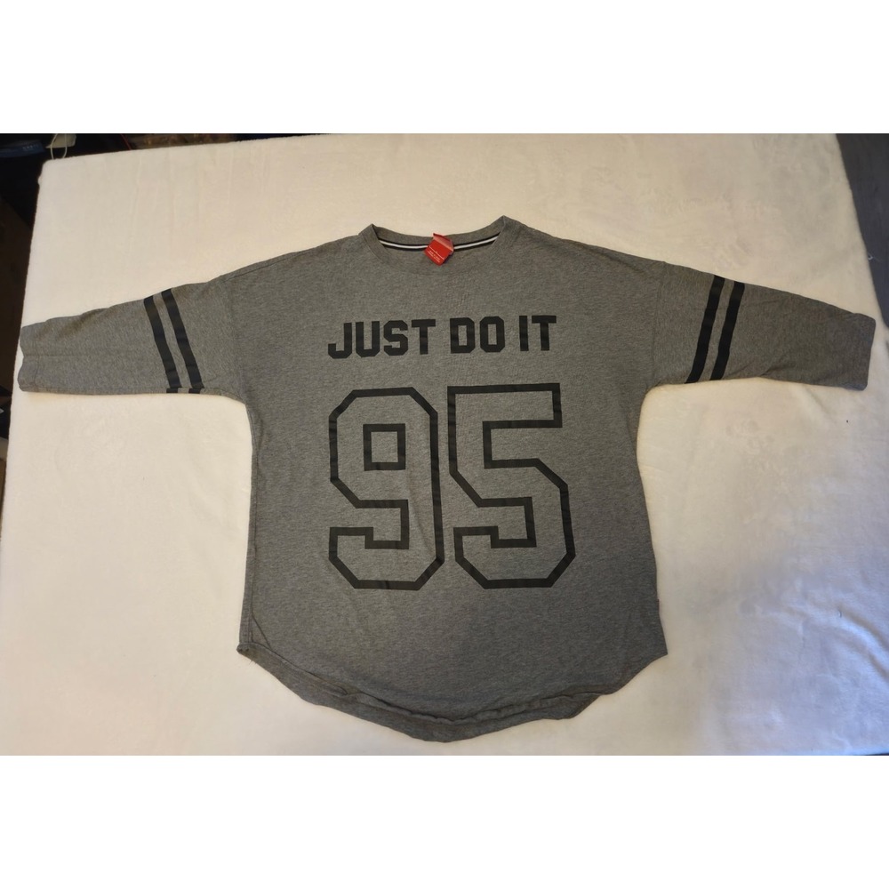 099-Nike Just Do It 95 Gray 3/4 Sleeve Graphic Shirt Womens Large Athletic Tee‎